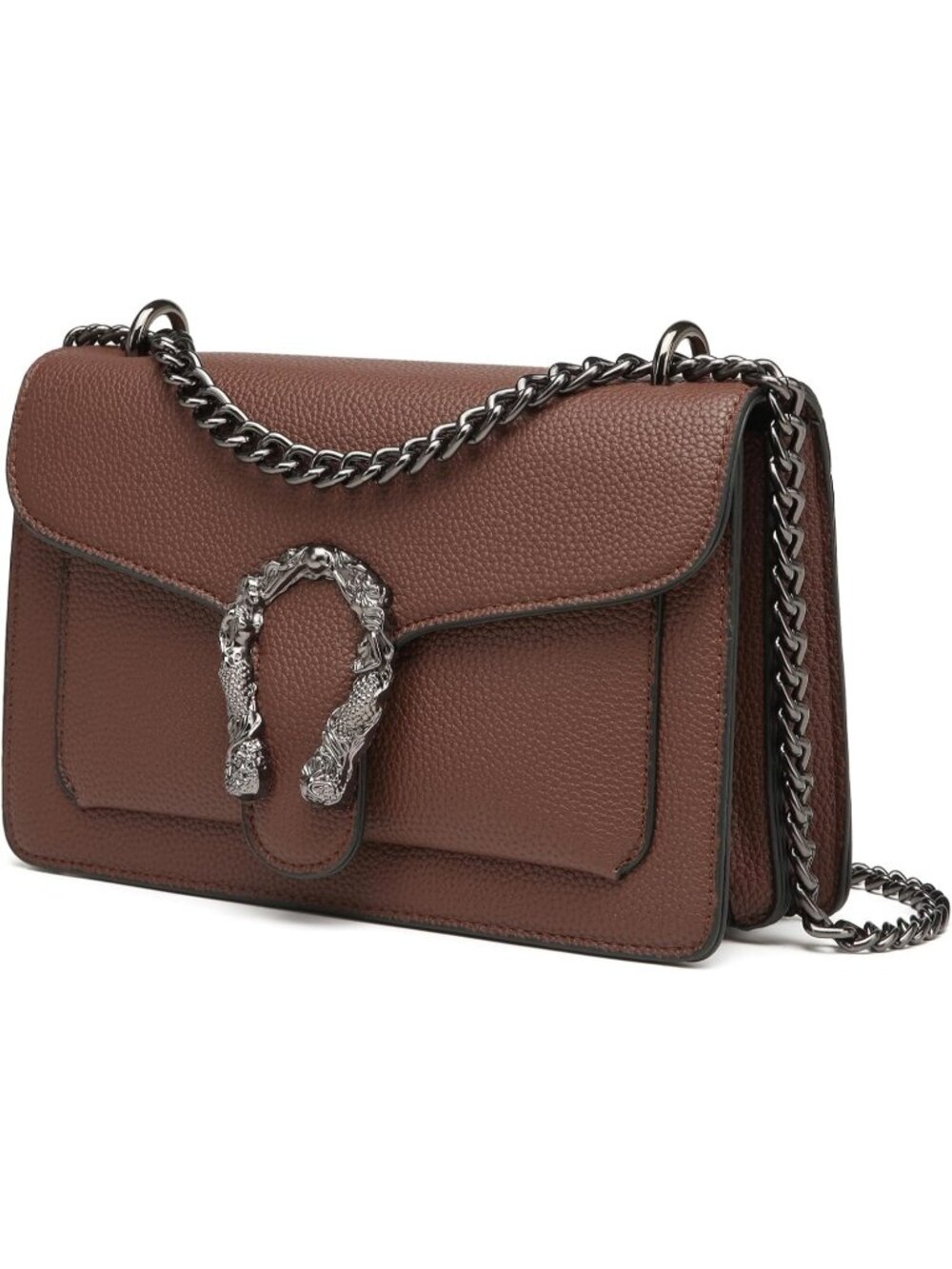 Women Brown Quilted Small Pu Leather Shoulder Purse Chain Crossbody Bag